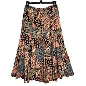 Koret Petites Patchwork Maxi Skirt 14 Petite Brown Black Rayon‎ Vintage Style